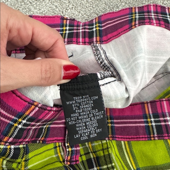 Tripp NYC pink green plaid split pants bondage suspended unisex straight leg - Picture 8 of 8